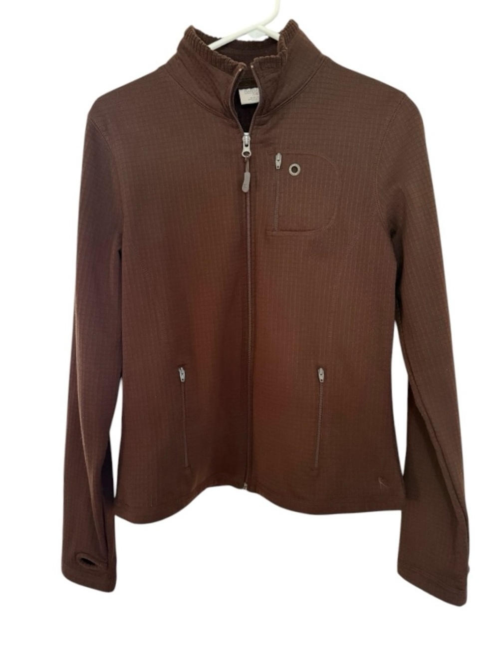 Danskin Now textured full-zip track/workout jacket in chocolate brown.